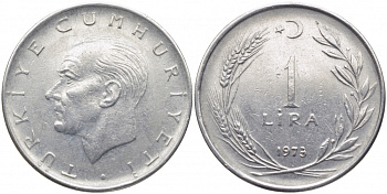 Турция 1 лира 1973 Мустафа Кемаль Ататюрк KM 889а.2 нержавеющая сталь 3856-846