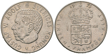 Швеция 1 крона 1973 Густав VI Адольф (1950-1973) KM 826a медь плакированная медно-никелем 4604-1047