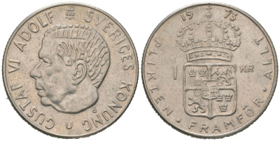 Швеция 1 крона 1973 Густав VI Адольф (1950-1973) KM 826a медь плакированная медно-никелем 4604-1047