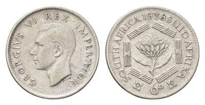 ЮАР 6 пенсов 1938 Георг VI (1936-1952) KM 27 серебро 4690-923