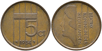 НИДЕРЛАНДЫ 5 ЦЕНТОВ 1984 БЕАТРИКС KM 202 бронза 65-1243