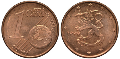 Финляндия 1 евроцент 1999 KM 98 сталь плакированная медью XF-UNC 4181-163