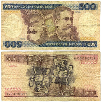 БРАЗИЛИЯ 500 КРУЗЕЙРО 1981 СЕРИЯ 0280, ДЕОДОРУ ДА ФОНСЕКА ПЕРВЫЙ ПРЕЗИДЕНТ БРАЗИЛИИ Pick 200а бумага 7204-36-1