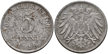 Германия 5 пфеннигов 1919 A KM 19, J. 297 железо 4151-627