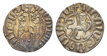 Киликийская Армения трам 1226-1271 Хетум I и царица Забель, держат крест/лев с патриаршим крестом  серебро    1516-414