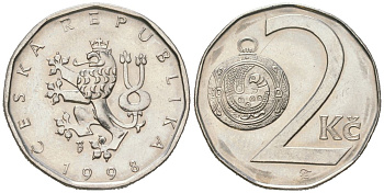 Чехия 2 кроны 1998 b’ KM 9 сталь плакированная никелем aUNC 4516-559