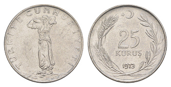 Турция 25 курушей 1973 KM 892.3 нержавеющая сталь 4648-717