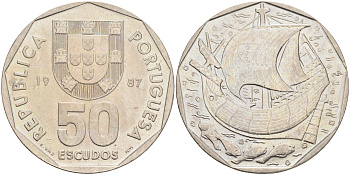 ПОРТУГАЛИЯ 50 ЭСКУДО 1987 KM 636 медно-никель 4557-1115