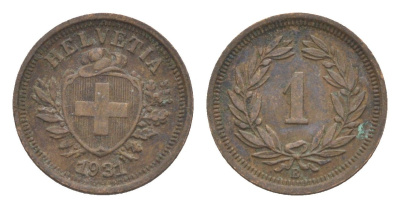 Швейцария 1 раппен 1931 B KM 3 бронза 4630-263
