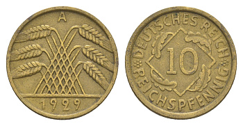 Германия 10 рейхспфеннигов 1929 A KM 40, J. 317 алюминиевая бронза 4549-718