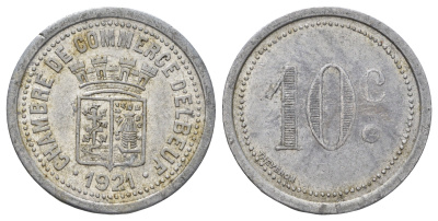 Франция, Эльбёф 10 сантимов 1921 диаметр 25 мм, вес 1,6 гр Elie mon 10.2 алюминий 4126-1132