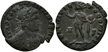 Римская Империя нуммий 316 Константин I Великий SOLI INVICTO COMITI Лугдун Very fine (степень редкости С2) RIC 53 бронза 1073-10-46