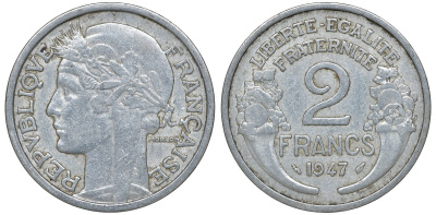 Франция 2 франка 1947 KM 886а.1, Le Franc 269.10 алюминий 4162-111