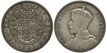 Новая Зеландия 1/2 кроны 1933 Георг V (1910-1936) KM 5 серебро 272-712