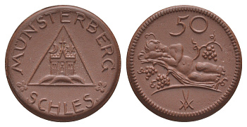 Мюнстерберг 50 пфеннигов ND (1921) Men05 18133.14, Scheuch 204a фарфор 1094-6-14
