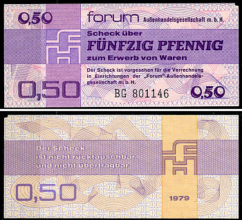 ГДР 50 пфеннигов 1979 валютный сертификат, для хождения внутри форума Pick FX1 бумага 7218-1-2-2