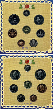 Великобритания набор из 8 монет 1990 в картонном буклете Spink US10   BUNC  7-4-1-21