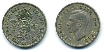 Великобритания 2 шиллинга (флорин) 1948 Георг VI (1936-1952) КМ 865, Spink 4102 медно-никель 4110-1424