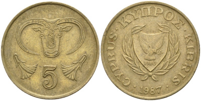 Кипр 5 центов 1987 KM 55.2 никель латунь 4141-934