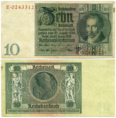 ГЕРМАНИЯ 10 РЕЙХСМАРОК 1945 Pick 180b бумага 3295-60-1