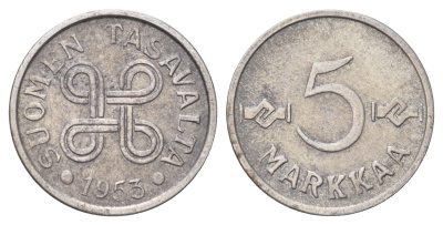 Финляндия 5 марок 1953 KM 37 железо 4668-866