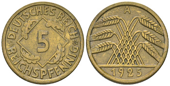 Германия 5 рейхспфеннигов 1925 A KM 39 алюминиевая бронза 4164-667
