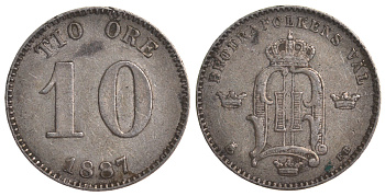 Швеция 10 эре 1887 Оскар II (1872-1907) король Швеции и Норвегии KM 755 серебро 4179-522