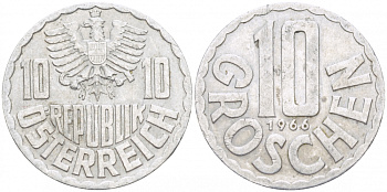 Австрия 10 грошей 1966 KM 2878 алюминий 3309-955