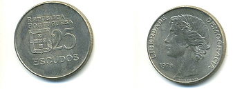 ПОРТУГАЛИЯ 25 ЭСКУДО 1978 KM 607 медно-никель aUNC 54-2042