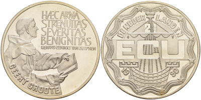 Нидерланды 2 1/2 экю 1990 богослов Герт Гроте, в оригинальной коробке  медно-никель  PROOF  7-5-4-20