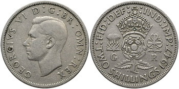 Великобритания 2 шиллинга (флорин) 1947 Георг VI (1936-1952) KM 865, Spink 4102 медно-никель 215-822