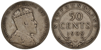 Ньюфаундленд 50 центов 1909 Эдуард VII (1901-1910) KM 11 серебро    4044-1312