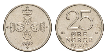 Норвегия 25 эре 1976 Улаф V (1957-1991) KM 417 медно-никель UNC 4632-1249