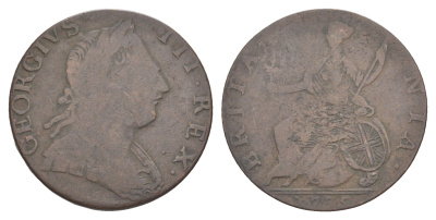 Великобритания 1/2 пенни 1775 Георг III (1760-1820) KM 601, Spink 3774 медь 1522-713
