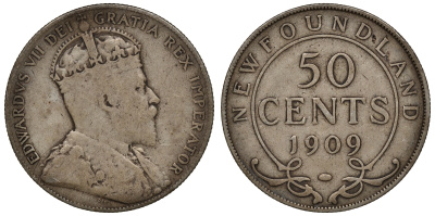 Ньюфаундленд 50 центов 1909 Эдуард VII (1901-1910) KM 11 серебро    4044-1312