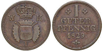 Шаумбург-Гессен-Кассель 1 пфенниг 1829  KM 41 медь    116-935