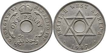 Британская Западная Африка 1 пенни 1947 Георг VI (1937-1952) KM 19 медно-никель 1523-535