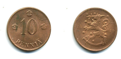 Финляндия 10 пенни 1919 KM 24 медь 37-253