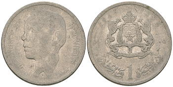 Марокко 1 дирхем 1965 АН 1384, Аль Хассан II (1962-1999) KM 56 никель 3459-445