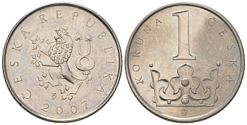 Чехия 1 крона 2007 b’ KM 7 сталь плакированная никелем aUNC 4516-339