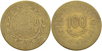 Тунис 100 миллимов 1960 АН1380, республика KM 309 латунь 47-134