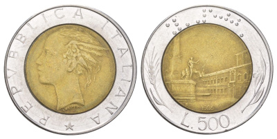 Италия 500 лир 1986 R KM 111 биметалл 4624-353