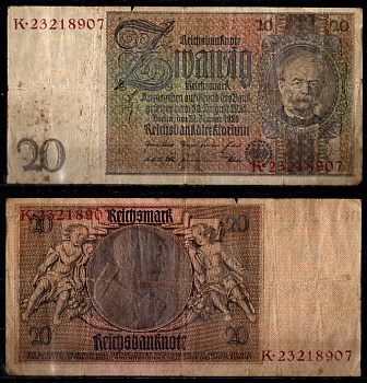 Германия 20 рейхсмарок 1929 Pick 181 бумага 8616-45-3-2