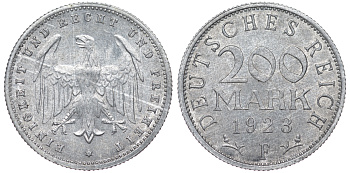 Германия 200 марок 1923 F KM 35, J. 304, Weege 22 алюминий 4604-625