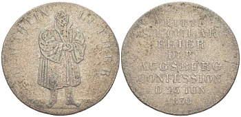 ГЕРМАНИЯ МЕДАЛЬ 1830 25 ИЮНЯ 1830, МАРТИН ЛЮТЕР РЕФОРМАТОР, 300 ЛЕТ АУГСБУРГСКОМУ ИСПОВЕДАНИЮ Whitting 666, Merseburger 2443 серебро 1521-743