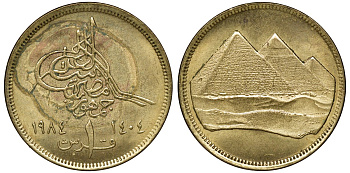 ЕГИПЕТ 1 ПИАСТР 1984 ГОД 1404, ХРИСТИАНСКАЯ ДАТА СЛЕВА, ПИРАМИДЫ KM 553.1 алюминиевая бронза 72-1125