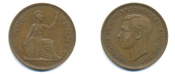 Великобритания 1 пенни 1937 Георг VI (1936-1952) KM 845, Spink 4114 бронза 89-126