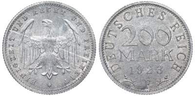 Германия 200 марок 1923 F KM 35, J. 304, Weege 22 алюминий 4604-625