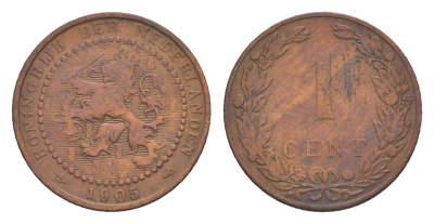 Нидерланды 1 цент 1905 Вильгельмина (1890-1948) KM 132 бронза 73-231
