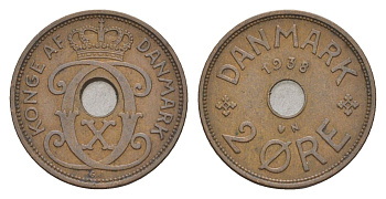 Дания 2 эре 1938 N, Кристиан X (1912-1947) KM 827 бронза 4658-249